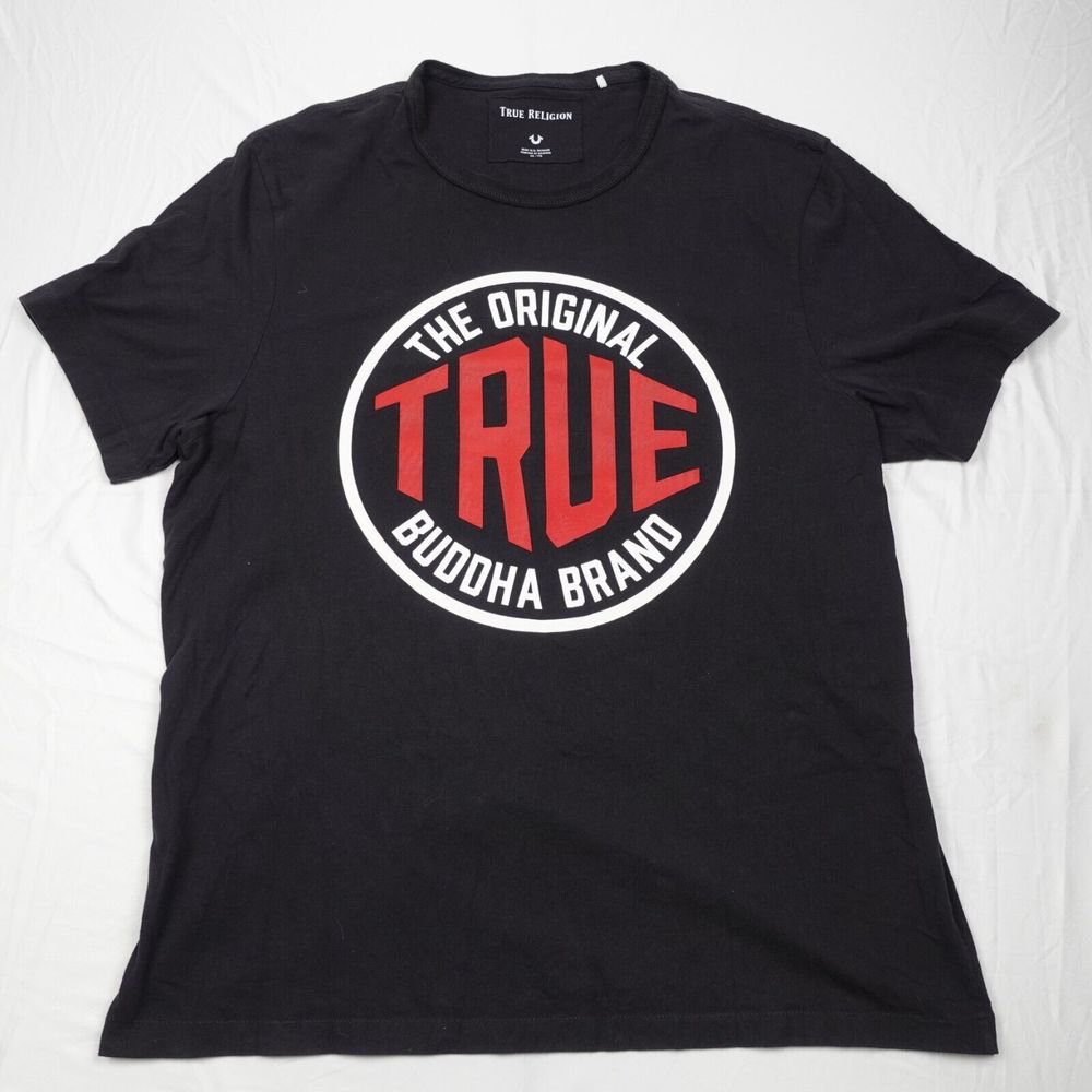 True Religion Graphic T Shirt Adult XXL Men's Black Crew Neck Logo Front
